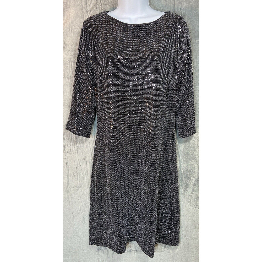 Alexa B Midnight Black Silver Monique Sequin Mini Dress S 12 Fairy Long Sleeves